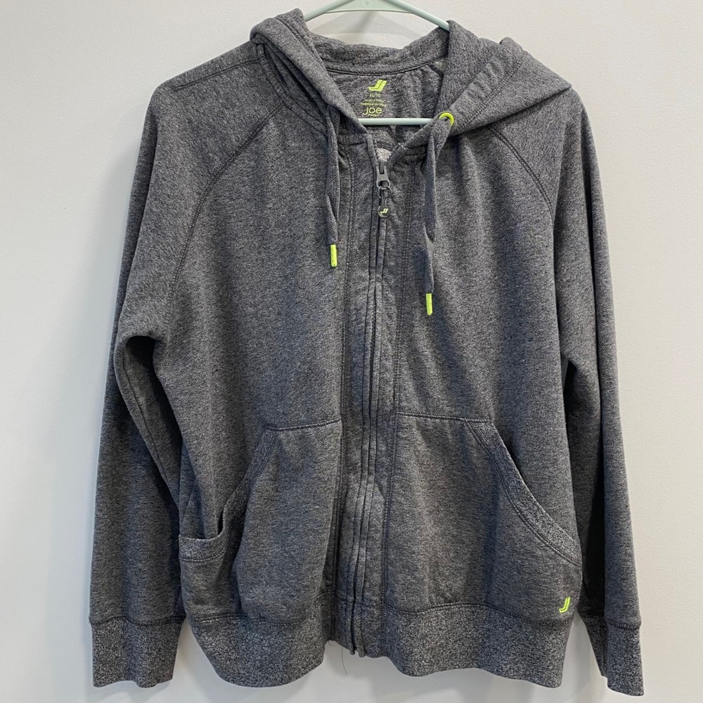 Joe Fresh Hoodie Women XL Gray Full Zip JCPenney Active Heathered Fleece Raglan